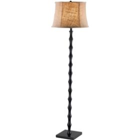 Traditional Floor Lamp with Black Metal Pole and Brown Burlap Bell Shade