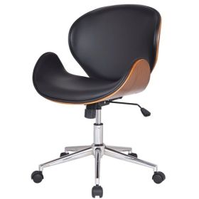 Modern Classic Walnut / Black Faux Leather Office Chair with Curved Seat