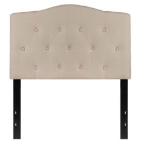 Twin size Beige Fabric Upholstered Button Tufted Headboard