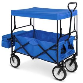 Collapsible Utility Wagon Cart Indoor/Outdoor with Canopy - Blue