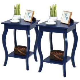 Stylish Nightstand End Table in Dark Blue Wood Finish - Set of 2