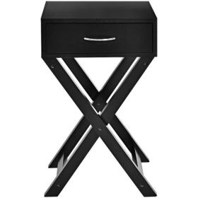 X-Shape 1 Drawer Nightstand End Side Table Storage in Black