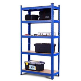 Blue Heavy Duty Metal Wood 5 Tier Adjustable Shelving Unit Garage Storage Rack