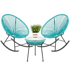 3 Piece Teal Oval Patio Woven Rocking Chair Bistro Set