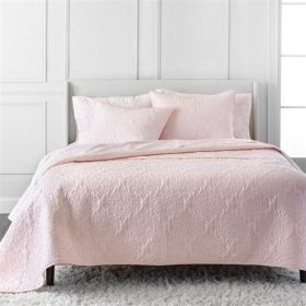 King Size 100-Percent Cotton 3-Piece Quilt Bedspread Set in Blush Pink