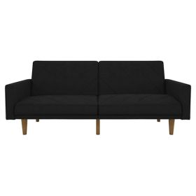 Black Mid-Century Modern Linen Upholstered Sofa Bed with Classic Wood Legs