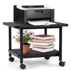 Black Multipurpose 2-Tiered Mobile Wheeled Printer Cart Stand