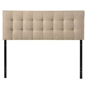 King size Beige Fabric Upholstered Headboard with Modern Tufting