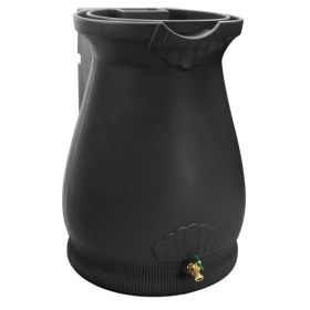 Black 65-Gallon Plastic Urn Rain Barrel with Planter Top