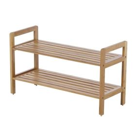 Modern Bamboo 2-Shelf Shoe Rack - Holds up to 8-Pair of Shoes