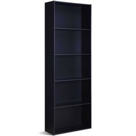 Modern 5-Shelf Bookcase Storage Shelves in Black Wood Finish