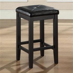 Set of 2 - Black 24-inch Backless Barstools with Faux Leather Seat