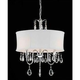 3-Light Chrome Crystal Chandelier with Fabric Shade