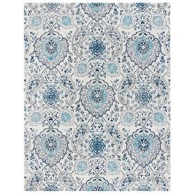 5' x 7' Coastal Blue Grey Damask Indoor Area Rug