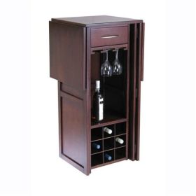 9 Bottle Walnut Wine Bottle Rack Mini Bar Expandable Counter