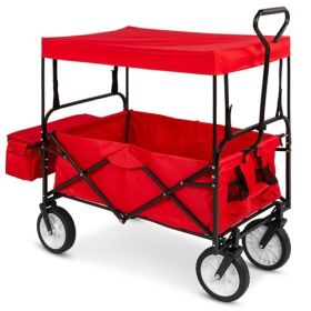 Collapsible Utility Wagon Cart Indoor/Outdoor with Canopy - Red