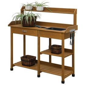 Wooden Potting Bench Work Table-sink Light Oak Finish