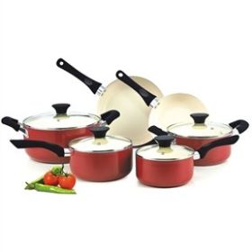 10-Piece Nonstick Ceramic Coating Cookware Set in Red