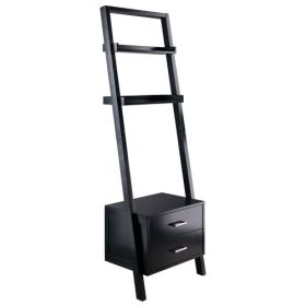 Modern Black 2 Drawer Entryway Shelf Leaning Ladder Bookshelf Bookcase