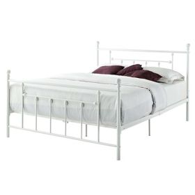 Full White Metal Platform Bed Frame with Headboard and Footboard