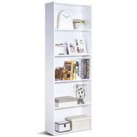 Modern 5-Tier Bookcase Storage Shelf in White Wood Finish