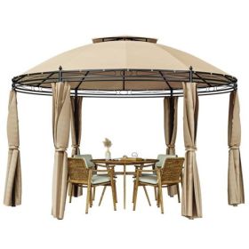 Circular Dome Hexagon Gazebo Canopy with Polyester Privacy Curtain in Brown