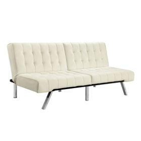 Split-back Modern Futon Style Sleeper Sofa Bed in Vanilla Faux Leather