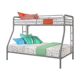 Twin over Full size Sturdy Metal Bunk Bed in Silver Finish