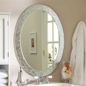 Oval Frame-less Bathroom Vanity Wall Mirror with Elegant Crystal Look Border