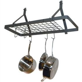 Ceiling Mount Rectangle Pot Rack in Hammered Steel