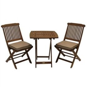 3-Piece Bistro Style Outdoor Patio Furniture Chair Table Set with Cushions