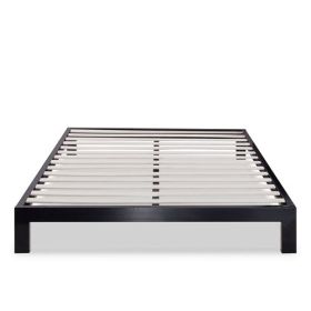 Full size Contemporary Black Metal Platform Bed with Wooden Slats