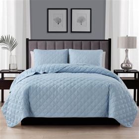 Full/Queen 3-Piece Light Blue Polyester Microfiber Reversible Diamond Quilt Set