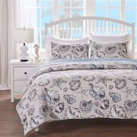 Full/Queen size 3 Piece Microfiber Beach Shells Coastal Reversible Quilt Set