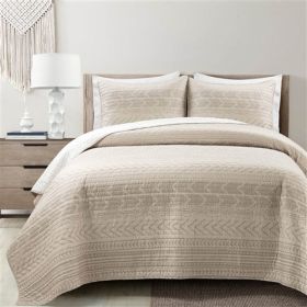 Full/Queen Scandinavian Chevron Beige Tan Reversible Cotton Quilt Set