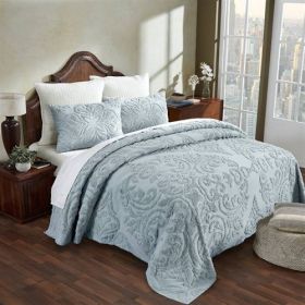 Full Size 100-Percent Cotton Chenille 3-Piece Coverlet Bedspread Set in Blue