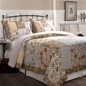 Twin size Cotton Patchwork Quilt Set with Floral Pattern