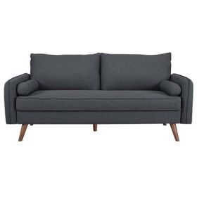 Modern Grey Fabric Upholstered Sofa with Mid-Century Style Wood Legs