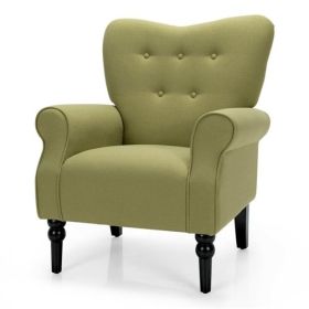 Green Retro Tufted Polyester Accent Chair with Stylish Espresso Wood Legs