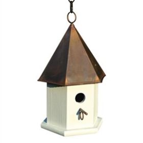 White Wood Songbird Birdhouse with Brown Copper Roof