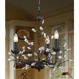 3-Light Iron and Crystal Chandelier