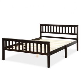 Modern Espresso Solid Pine Wooden Platform Bed Frame -  Full Size