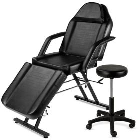 Black Adjustable Massage Bed Salon Chair w/ Hydraulic Stool