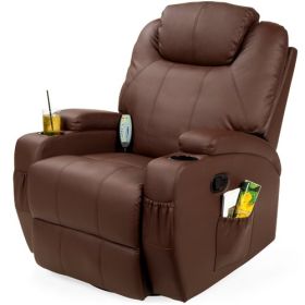 Brown Swivel Heat & Massage Recliner Chair 5 Modes Remote Control