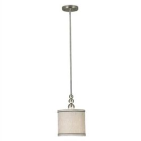 1-Light Mini Pendant in Brushed Steel with Fabric Drum Shade