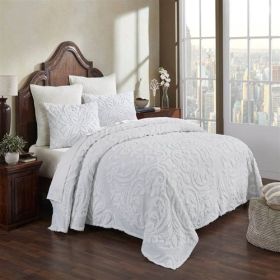 King Size 100-Percent Cotton Chenille 3-Piece Coverlet Bedspread Set in White