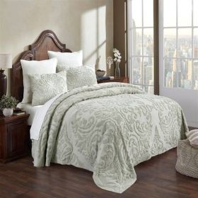 King Size 100-Percent Cotton Chenille 3-Piece Coverlet Bedspread Set in Sage