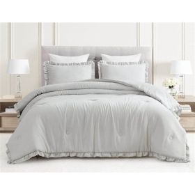 Full Size Grey Stone Washed Ruffled Edge Microfiber Comforter Set