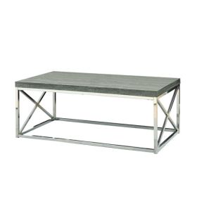 Modern Coffee Table with Chrome Metal Frame and Dark Taupe Wood Top