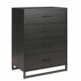 Modern 4-Drawer Bedroom Chest Dresser in Rustic Black Wood Finish